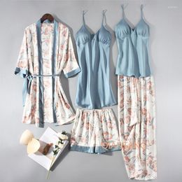 Women's Sleepwear Pyjamas Sets Women Casual Satin Robe Suit Nightwear Lounge Wear V-neck Soft Pyjamas Kimono Bathrobe Gown Lingerie Y