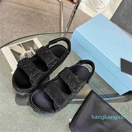 Crystal decorative sandals designer leather platform sandals black white fashion casual sandal indoor home slip-on size 35-40