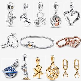 New 925 Silver Charm Bracelets for Women Party Designer Jewellery Earrings Pendant Diy Fit 100th Anniversary Duck Dangle Bracelet with Box