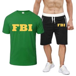 Men's Tracksuits FBI United States Shield Summer Men's High quality Fashion Tracksuit Short Sleeve Shorts Casual Clothing Joggers Sets 230613