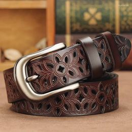 Belts Retro Jeans Belt Handmade Hollow Pattern Women's Men's Pure Alloy Needle Buckle