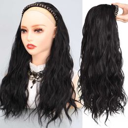 Lace Wigs XG Synthetic Soft Fluffy Long Curly Hair Natural Black Heat Resistant Tassel Rhinestone Headband Wig Half Hair Wig for Women Z0613