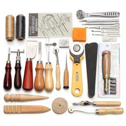 Leathercraft Professional 37 Pcs Leather Craft Tools Kit Hand Sewing Stitching Punch Carving Work Saddle Leathercraft Accessories