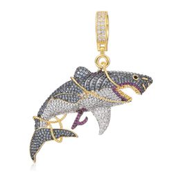 2023 New Arrival Fashion Jewelry High Quality Full Diamond Zircon hip hop punk style Shark Shape Pendant Necklace for Men