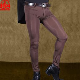 Pants Sexy Men Transparent Pants Ice Silk See Through Elastic Tight Trousers Silky Pencil Pants Erotic Lingerie Club Gay Wear F90