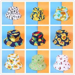 Berets Summer Hat Fruit Leaves Picture Cotton Linen Bucket Girl Boy Panama Folding Sun Fisherman Bob