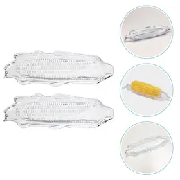 Dinnerware Sets 2 Pcs Corn Tray Plastic Dessert Containers Holders Transparent Plate Bbq Appetiser The Cob Dishes Serving Desktop