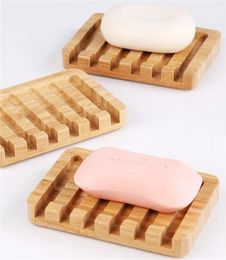 Natural Wooden Bamboo Soap Dishes Portable Shower Bar Soap Holder Box Rack Case Waterfall Self Draining Tray wholesales