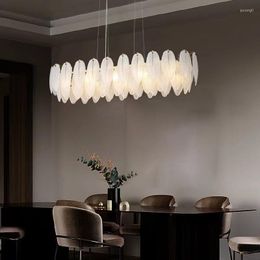 Pendant Lamps Luxury Art Dining Room Led Chandelier Feather Glass Lustre Gold Suspend Lamp Decor Tearoom Fixtures