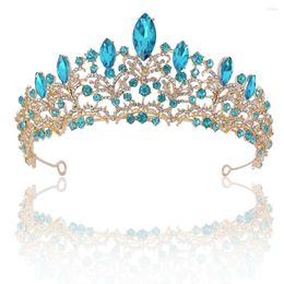 Hair Clips Baroque Gold Color Blue Crystal Bridal Tiaras Crown Rhinestone Pageant Diadem Veil Tiara Bride Headband Wedding Accessories