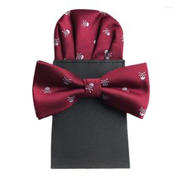 Bow Ties Man's Skull Polyester 12 6CM Bowtie 10 25CM Handkerchief Set Pocket Square Necktie Halloween Gift