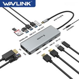 Hubs Wavlink Usbc Docking Station Triple Display Usb C Hub 4k 60hz Type C to Hdmi Dp Rj45 Usb3.0 Adapter for Laptop Windows Os