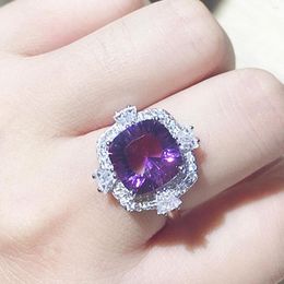 Cluster Rings Arrival Real Natural Tanzanite Topaz Square 925 Sterling Silver Ring Wedding Jewellery Women Adjustable Size