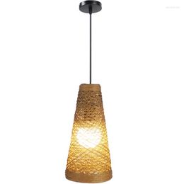 Pendant Lamps Rattan Weaving Long Tube Chandelier Tea Room Restaurant Bar B&B El Bedside Lamp E27 Home Decore