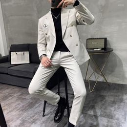 Men's Suits Formal Business Mens Double Breasted Suit Jacket Pencil Pants 2 Piece Set Wedding Dress Blazer Matching Outfit