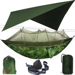 Hammocks Outdoor Camping Hammock with Net Sun Shelter Portable Double Swing Hammocks Tent Tarp Rain Fly R230613