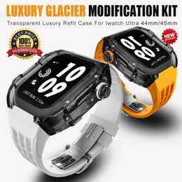 AP Mod Kit Clear Polycarbonat Case for Apple Watch Ultra 49mm Series 8 7 6 5 4 SE Butterfly Buckle Silicone Band 44mm 45mm