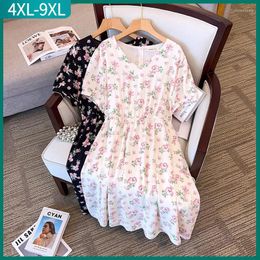 Plus Size Dresses 2023 Ladies Summer Dress For Women Large Short Sleeve Loose White Black Chiffon Midi 4XL 5XL 6XL 7XL 8XL 9XL