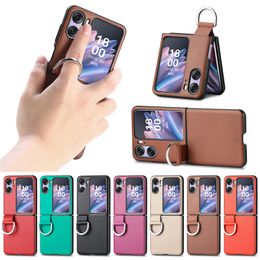 Ring Design Kickstand Shell Cover For OPPO Find N2 Flip Touch Slim and Fit PU Leather Phone Folding Case