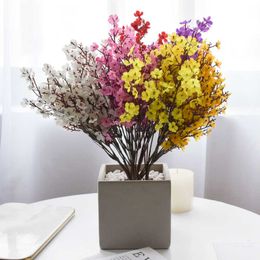 Dried Flowers Silk Peach Blossom Bouquet Gypsophila Artificial Small Bonsai for Home Wedding Decoration Household Products