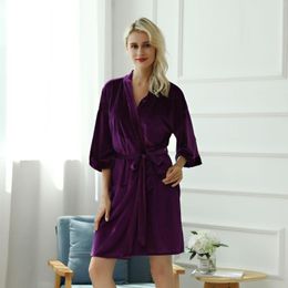 Women's Sleepwear Women Velour Short Bathrobe Autumn Winter Warm Home Clothes Sleep Robe Leisure Long Sleeve Nightgown Soft Negligee Gown