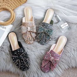 Slippers Square Toe paillette beads mules women slippers summer shoes woman sandals flip flops pearl bling glitter slides plus size 34-43 J230613