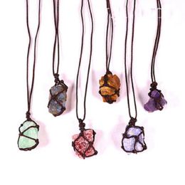 Love Gift Natural Crystal Quartz Reiki healing Chakra Gemstone Hand Woven Net Bag Rough Stone Large Particle Pendant Jewelry Energy Gem Rdfm