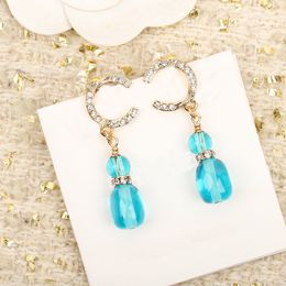 Luxury quality Charm drop earring with diamond and blue beads in 18k gold plated have box stamp PS7115B