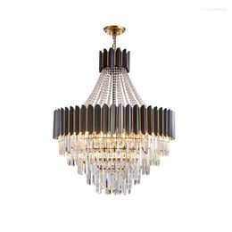 Chandeliers Dimmable LED Black Gold Crystal Chandelier Lighting Lustre Hanging Lamps Suspension Luminaire Lampen For Living Room Staircase