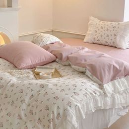 Bedding sets Dobby Print ruffle lace bedding set floral gentle cotton queen bedding set simple bed sheets quilt cover bedding princess linen Z0612