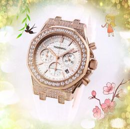 All Dials Work Brand Womens Watches Three Eyes Full Functional Diamonds Ring Clock Rubber Strap Quartz Shiny Lover super bright crystal mirror battery watch gifts