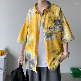 Men's Casual Shirts Funny Men's Oversized Male Blouse Tie-dye 5XL Oversize Shirt Half Sleeves Wear Summer Clothing For Men