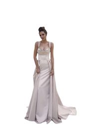 Simple Mermaid Wedding Dresses With Pearls Sweetheart New Sexy Backless Bridal Gown Brush Train Comfortable Satin Robe De Vestido