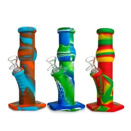 Newest Smoking Colorful Silicone Waterpipe Hookah Bong Pipes Kit Hexagonal Base Handle Style Bubbler Herb Tobacco Glass Filter Funnel Bowl Cigarette Holder DHL