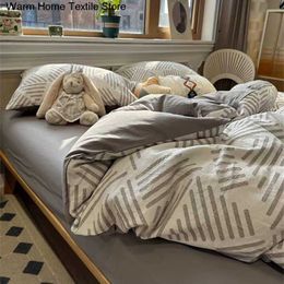 Bedding sets INS Grey Striped Chequered Duvet Cover case Children Bed Linen Boys Girls Bedclothes Simple Flower Home Textiles Z0612