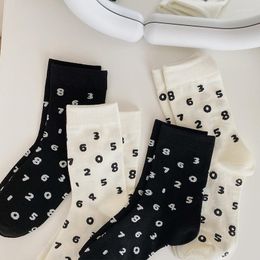 Women Socks Black White Digital Printed Casual Women's Fashion Medium Tube Cotton Student Breathable Harajuku Sock Hipster Sox