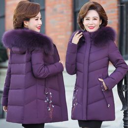 Women's Trench Coats Mom Winter Down Padded Jacket Female Overcoat Fashion Loose Hooded Warm Parka Women Thicke Embroidered Length Cotton