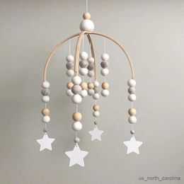 Garden Decorations Nordic Wind Chime Plush Ball Wooden Beads Baby Kid Bedroom Room Decor Handmade Wall Hanging Ornaments Photo Props Wind Chime R230613