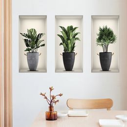 3pcs Plant Pattern Wall Sticker, Self Adhesive PVC Wall Art Decal For Living Room, Bedroom, Office