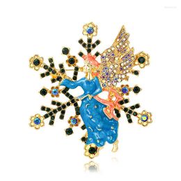 Brooches Classic Rhinestone Snowflake & Angel Lapel Pin For Women Vintage Jewelry Clothes Accessories Blue Black Crystal #BR0286