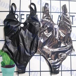 Womens Swimwear Designer Leather Bikini Letter Logo One Piece Swimsuit Shiny Ladies Bathing Suit