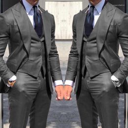 Men's Suits JELTOIN Custom Made Handsome Casual Dark Grey Peaked Lapel Men Slim Fit Groomsmen For Wedding Dinner Party Male Costume