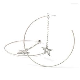 Dangle Earrings Rhinestone Star Chain Drop Jewellery Geometric Five-pointed Line Gold Colour Circle For Women