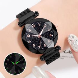 Wristwatches 2023 Fashion Digital Starry Sky Watches Women Luminous Hands Black Mesh Band Quartz Magnet Watch Relogio Feminino