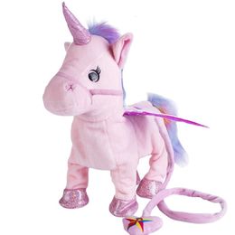 Plush Dolls 35cm Funny Electric Walking Unicorn Toy Stuffed Animal Toys for Children Electronic Music Christmas Gifts 230612