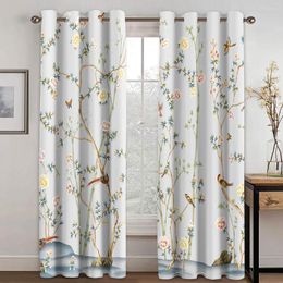 Curtain Flower With Bird Design Curtains 3D Print Luxurious And Elegant Window Bedroom Living Room Decor Treatments