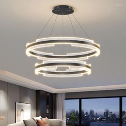 Chandeliers Led Art Chandelier Pendant Lamp Light Modern Gold Black Rings Living Dining Room Decor Bedroom Hanging Luminaire