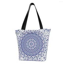 Shopping Bags Recycling Nazar Turkish Eye Circular Ornament Bag Canvas Shoulder Tote Amulet Boho Hamsa Groceries Shopper