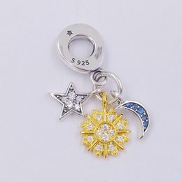 925 sterling silver moon stars sun Pandora Clips Moments Birthstone for fit Charms beads Bracelets Jewellery Andy Jewel