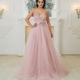 2023 Aso Ebi Pink A-line Prom Dress Crystals Tulle Evening Formal Party Second Reception Birthday Bridesmaid Engagement Gowns Dresses Robe De Soiree ZJ374